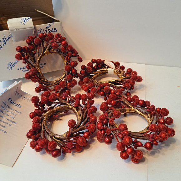 1245 Princess House 4 Beaded Napkin Rings Winter Garden Florals NIP DISCONTINUED - Picture 9 of 9
